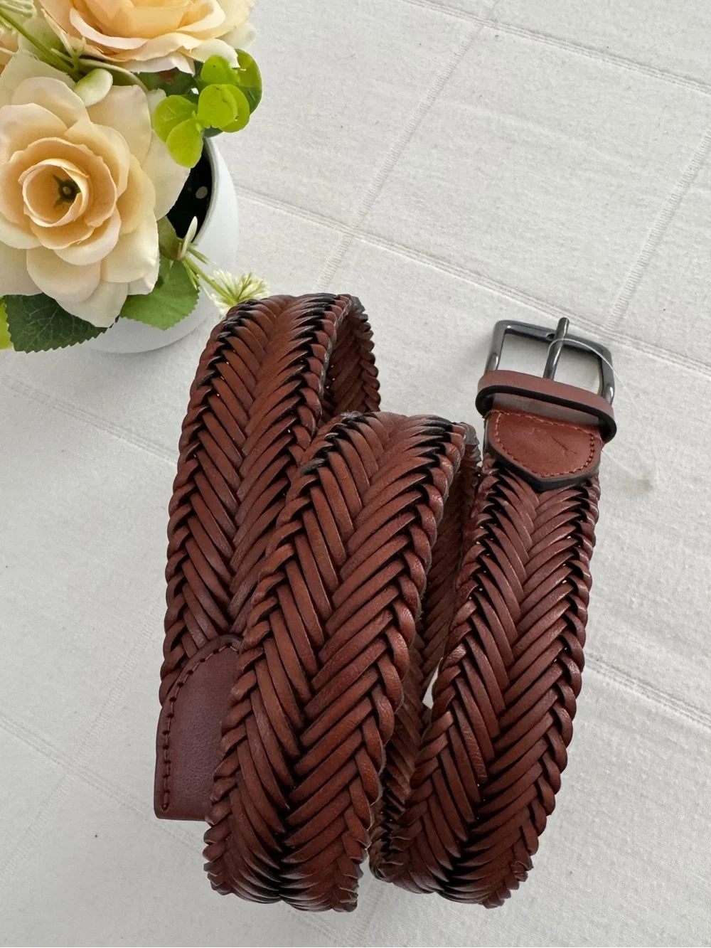 TOMMY BAHAMA Brown Braided Leather Men's Belt MEN S (30-32) small